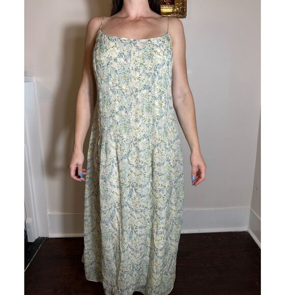 Vintage 100% Silk Green Floral Midi Dress Size 12 - Picture 2 of 5